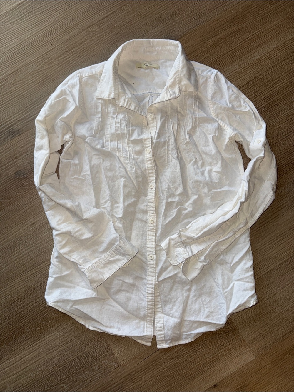 ISABELLA SINCLAIR Classic White Linen Button-Front Collared Long Sleeve Shirt